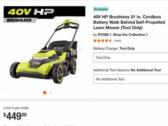 Ryobi 21 inch self-propelled lawnmower 40 V