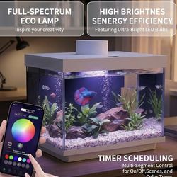 Smart Fish Tank, 1.82 Gallon Glass Aquarium Starter Kit with App Control, Auto Feeder with Dual-Direction Dispensing, Real-time Temperature Monitoring