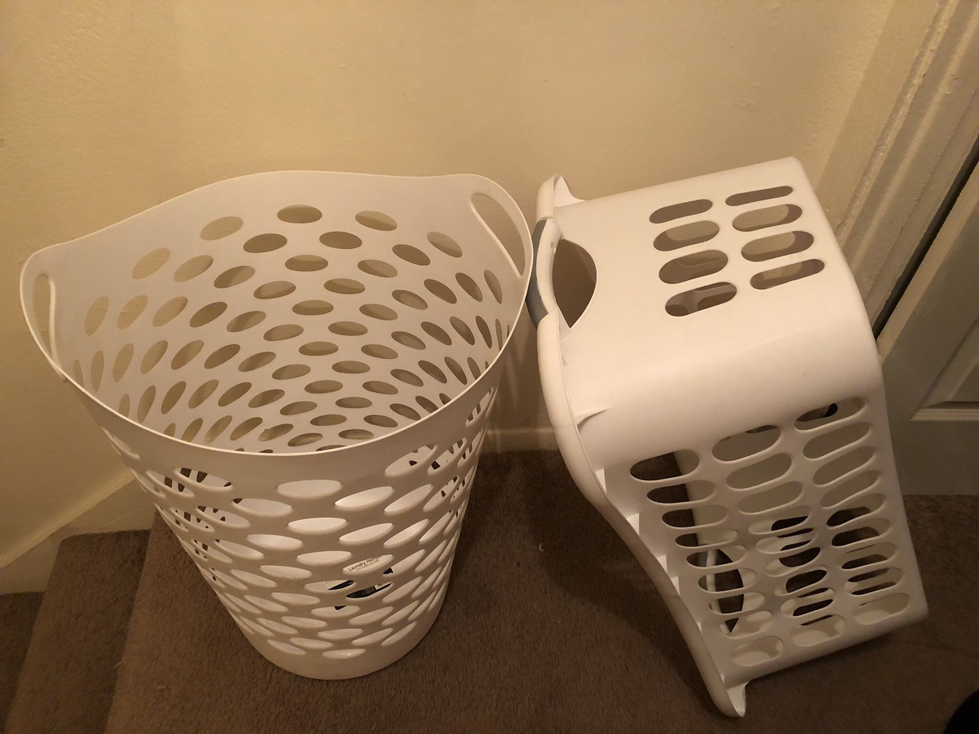 2 White Laundry Baskets