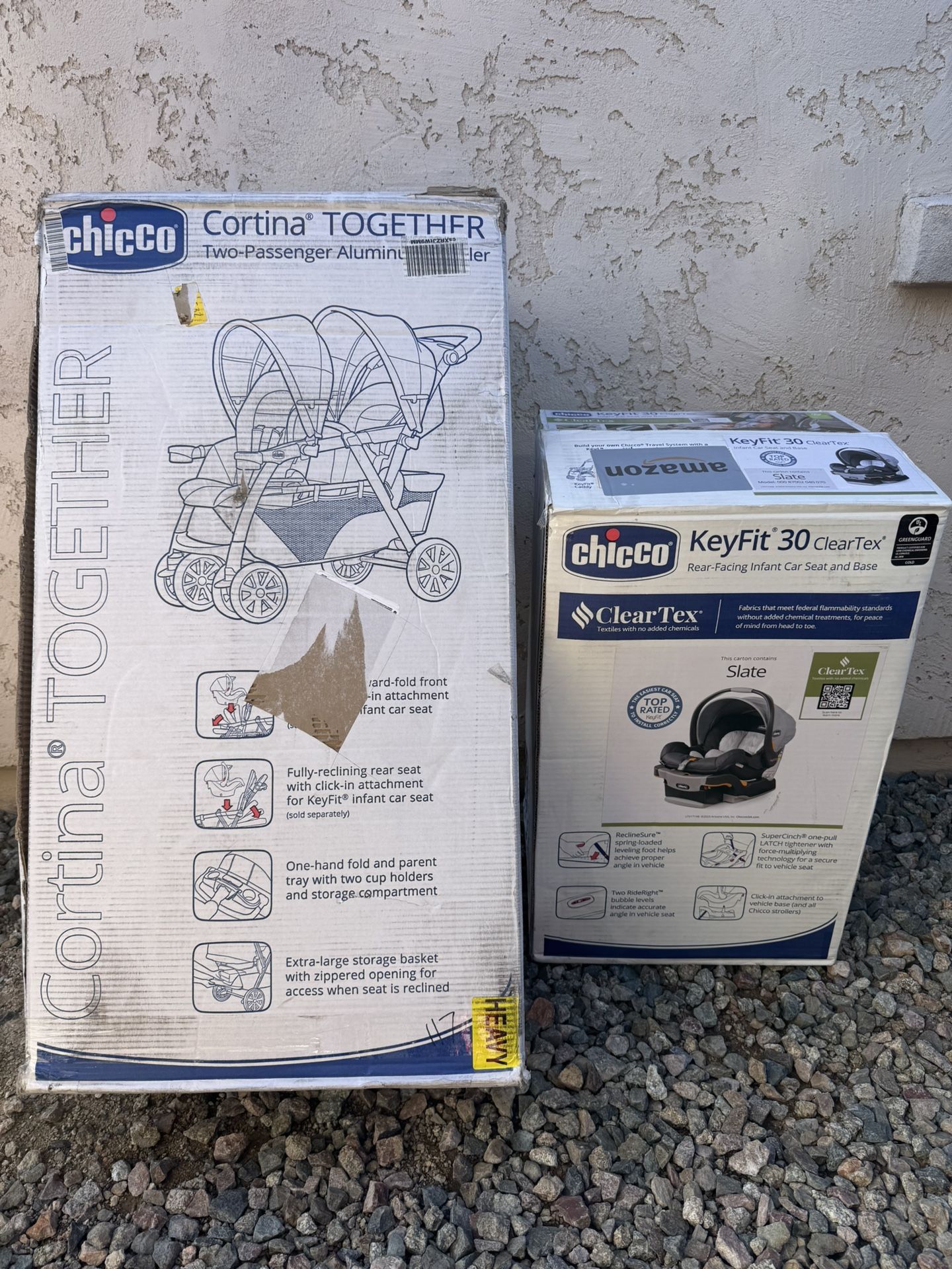 New! Chicco Cortina Double Stroller And Chicco keyfit 30