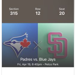 San Diego Padres vs Toronto Blue Jays April 19 (Two tickets)