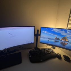 Two Curved  Monitors With Mount