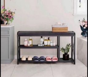Entryway Bench,3 Tier Shoe Bench with Padded Seat & Metal Frame,35.4”Shoe Storage Bench Shoe Organiz