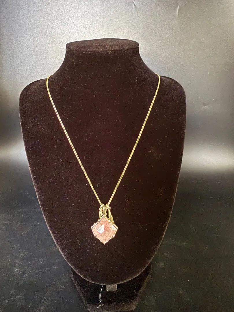 Vintage Gold Etch Frame Large/Long Pendant Necklace 