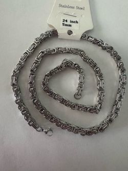 NEW Heavy Stainless Steel Byzantine Chain Necklace 24 inch 5mm – Silver Tone