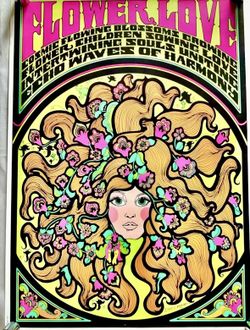 Vintage Original Rare 1967 “Flower Love” Poster By C. Keelan, Great Condition!