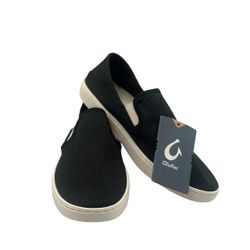 NEW Olukai Pehuea Sneakers Women’s 10 Black Textile Upper Slip on Shoes NWT