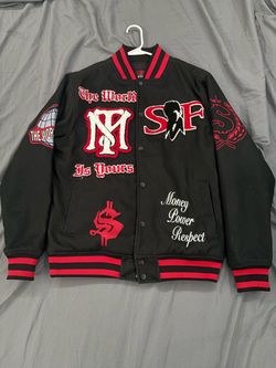 Scarface Varsity Bomber Jacket Black Red