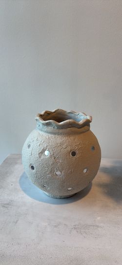 Textured Clay Planter Pot with Mirror Insets – Boho Decor