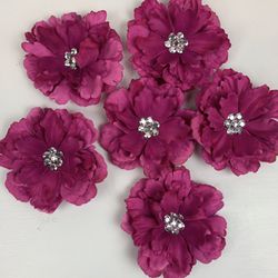 6 Magenta Silver Strapped Flowers