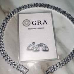 Silver Cuban Link Wit Moissanite stones and the GRA Report 