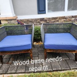 $135 each Article woven rope outdoor patio lounge chair patio balcony pool side new blue cushion