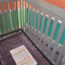 Gray Crib And Mattress Like New
