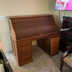 Teak Roll Top Desk