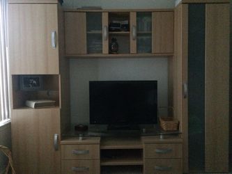 Beech wood wall unit, 52inch tv stand, with ample storage drawers &shelves