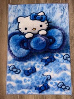 Hello Kitty Blue Accent Rug 31” x 22” Soft Kawaii Bedroom Bath Mat