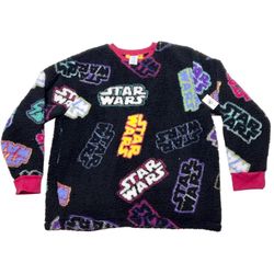 Disney Star Wars Sherpa Fleece Pullover Sweater Men Large Black All Over New