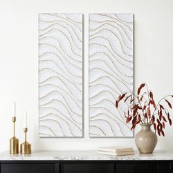 White Metal Wall Decor with Gold Wave Accents, Set of 2, 39.5'' H,A2791