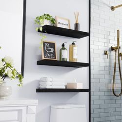 Floating Shelves for Wall (Black, Set of 3, 16 in)