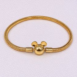 Pandora Disney Mickey Mouse Clasp Moments Snake Chain Bracelet Gold Plated