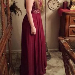 Long Gown Fancy Dress. Maroon Wine Red Color 