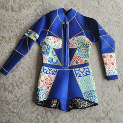 🔥 Womens Small Medium Long Sleeve Shorty Wetsuit Neoprene Surf Surfing Surfboard Swim Spring Suit Mosaic Pattern Beach Ocean Summer Paddleboard Snork