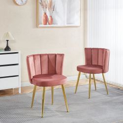 Dining Chair Coral Pink Short fur, Gold plated steel legs. New Especial price each 
