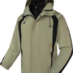 Green XL size Men's 3-in-1 Ski Jacket Windproof Coat Wool Lining Thermal Insulation Mountaineering Suit