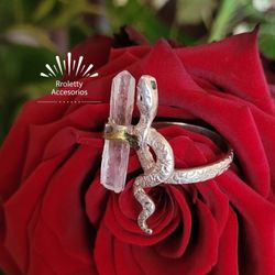 Sterling Silver 925 Ring Snake With Clear Quartz 