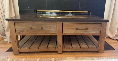 Pottery Barn Reclaimed Wood Coffee Table with Blue Stone Top