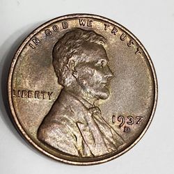1937-D  Wheat Cent Penny / Antique U.S Coin / Excellent Condition
