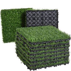 NEW Artificial Grass Turf Tiles Interlocking Self-draining