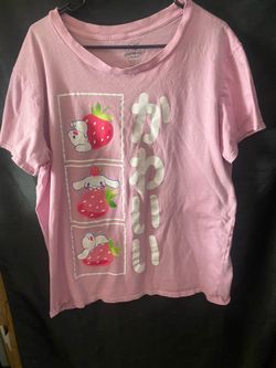 Sanrio Cinnamoroll Pink Graphic Cotton Knit Crew Neck T-Shirt Women XL