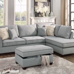 3pc Sectional With Ottoman Set 