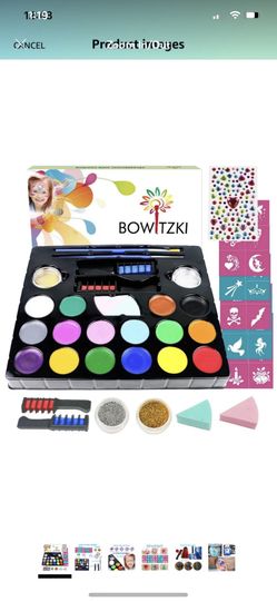 16 Color Face Paint Kit for Kids Adults with 30 Stencils 2 Glitter 2 Brushes 2 Hair Chalk 2 Sponges Face Painting Set Non Toxic Water Based Professio