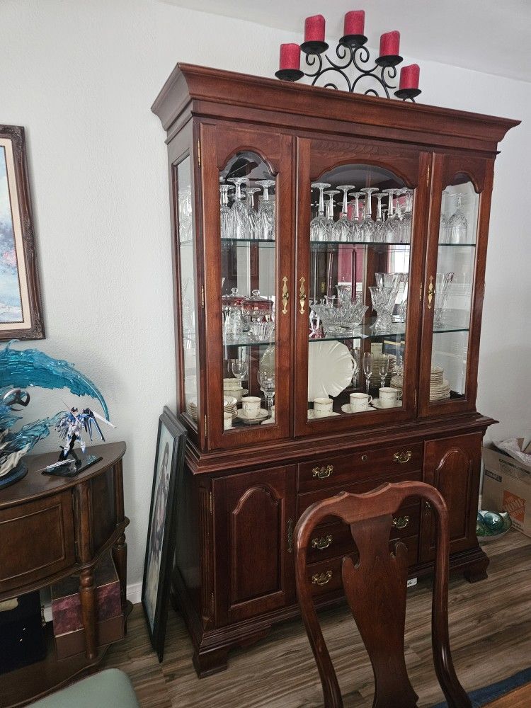 Cherrywood Dinning Room Table And China Hutch