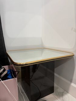 Glass Top Side Table with Gold Trim