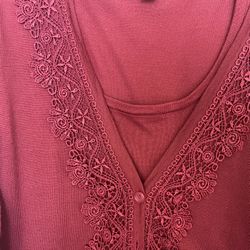 New Burgundy Two piece Cardigan With shell