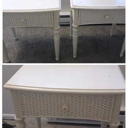 Wicker And Wood Night Stands Set