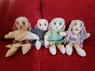 Rare Find - Set of 4 Vintage Handmade Rag Dolls