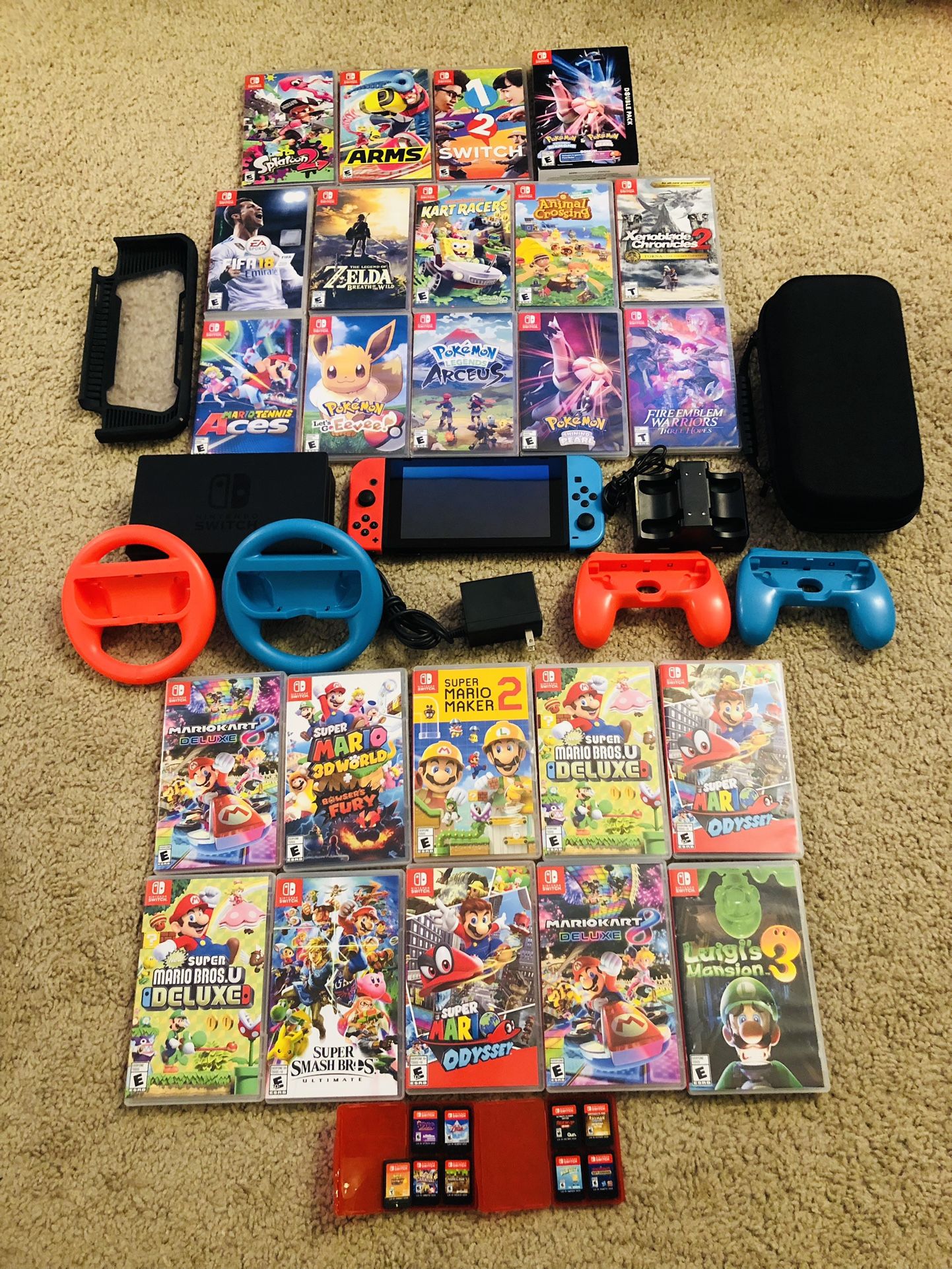 Nintendo Switch consoles with controllers, Nintendo Switch Games Mario Party, Smash Bros…
