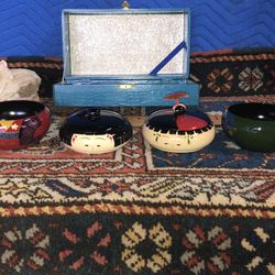 Osaka Kyoto Blue Fabric Box 4 Bowls 2 Lids 