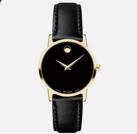 Movado Womans Black Leather 