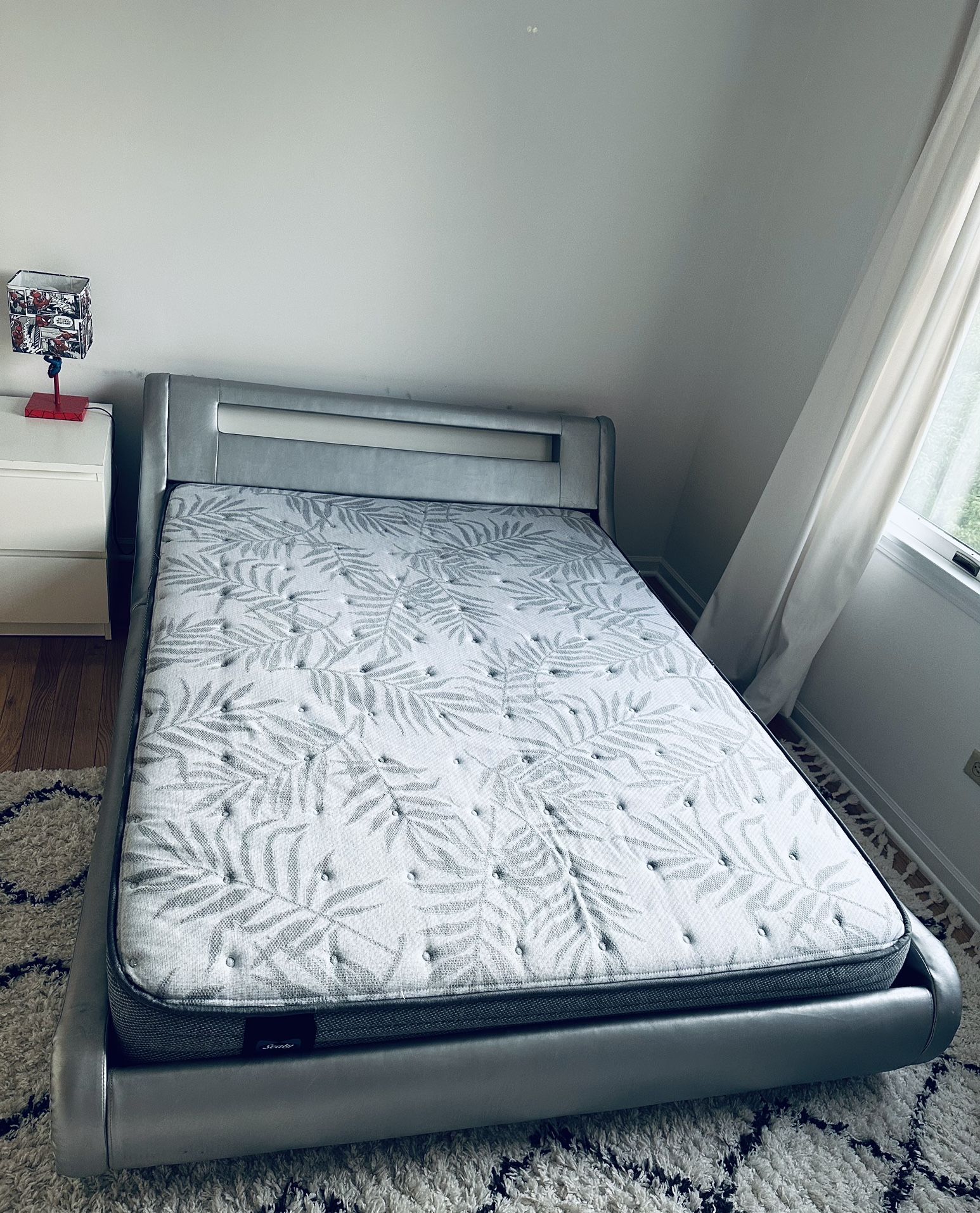 Full Bed Frame With Sealy Posturepedic Carver 11” Firm or 13.5” Plush Mattress, Full, Firm