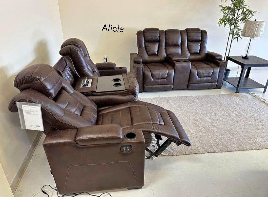 Brown Power Reclining Sofa and Loveseat, Living Room/ Fast Delivery 