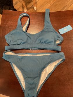 Cupshe Slate Blue Ribbed Bikini Set Womens Medium