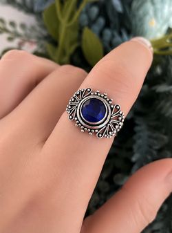Handcrafted Faceted Tanzanite Silver Ring-Sz 8 or 9