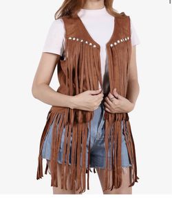 Brown Suede Fringe Vest with Studs