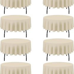 BRILLMAX Pack of 8 90-inch round beige tablecloths, washable polyester linen fabric, for weddings, receptions, banquets, birthday parties, buffets, an