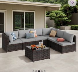 Outdoor Rattan Sectional Sofa Set with Coffee Table